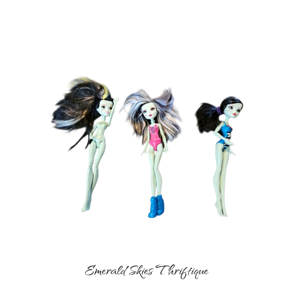 Lot Of 3 Mattel Monster High 11" Fashion Dolls Frankie Stein. Free Shipping